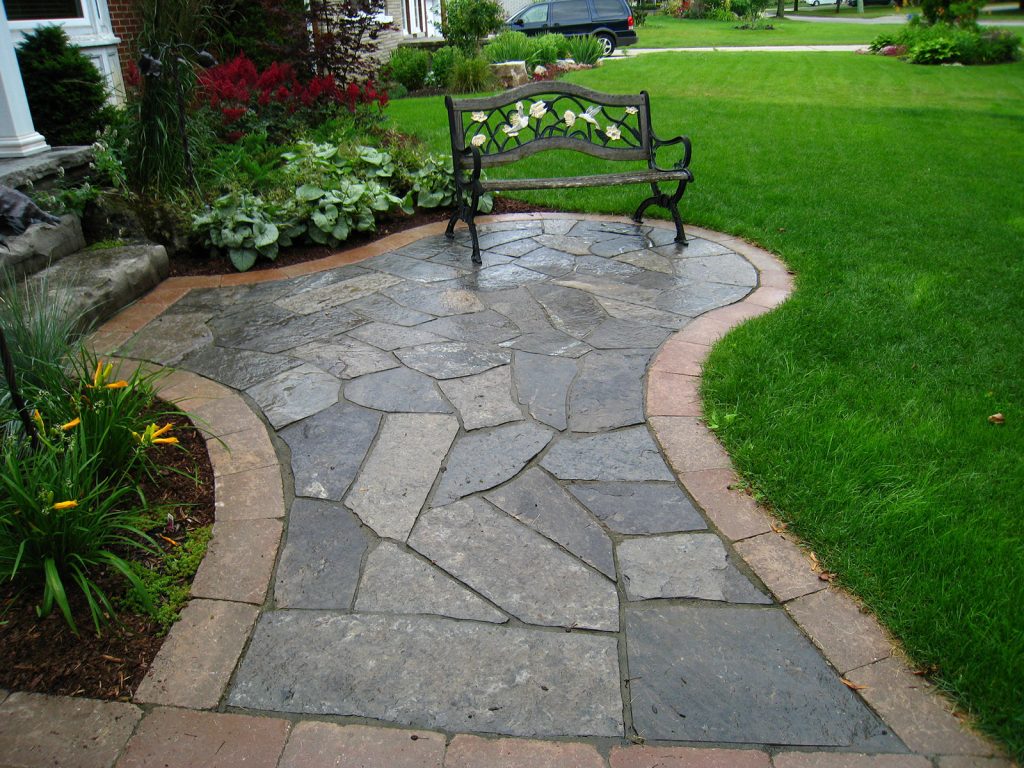 Flagstone and Paving Stone Front Yard Walkway